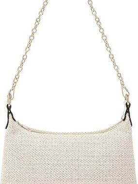 Straw Shoulder Bag for Women Summer Small Boho Woven Shoulder Purse, White